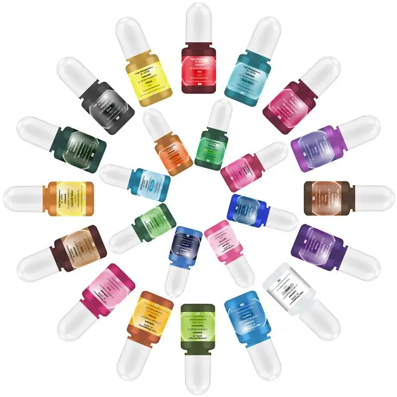 24 Colors Luminous Epoxy UV Resin Pigment Alcohol Ink Set Glowing in Dark Liquid Colorant Fluorescent Dye for DIY Jewelry Making