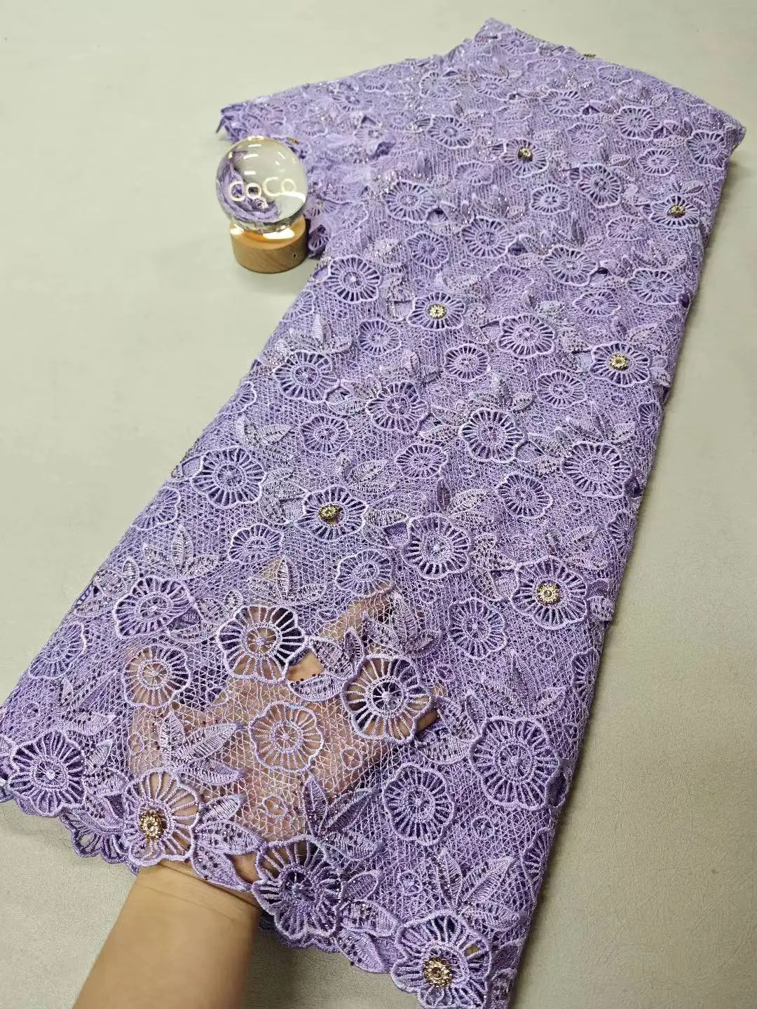 

African Nigerian High-Quality Cotton Wedding Tulle Lace Fabric Sequins Water Soluble 5 Yards for Party Dresses Sewing XL125