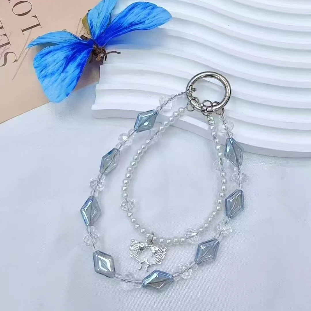 

Ins Style Luxurious Crystal Mobile Phone Straps Angel Gradient Beads Camera Key Pendant Versatile Wrist Style Mobile Phone Chain