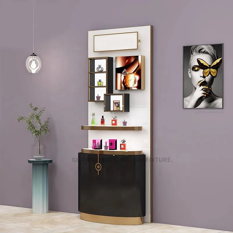 

Customized. Luxury Retail Cosmetics Interior Display Rack Beauty Product Display Stand Makeup Perfume Shop Shelves