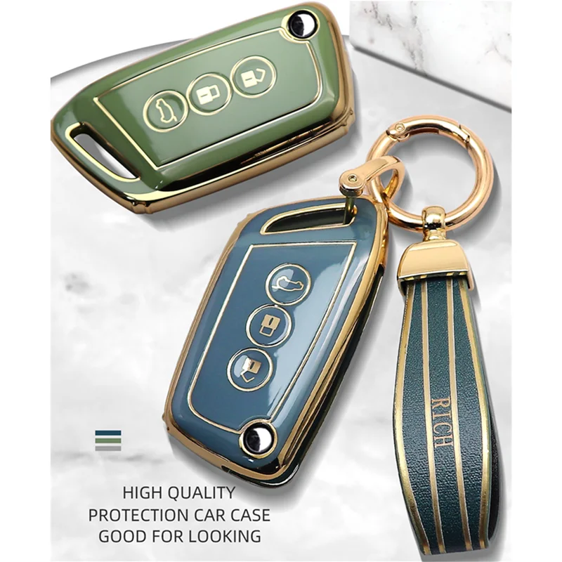 

Luxurious Golden Edge Folding Flip Remote Car Key Case Cover For Baojun E200 E300 RS3 RS5 RS7 RC5 RC6 RM5 RMC Car Accessories