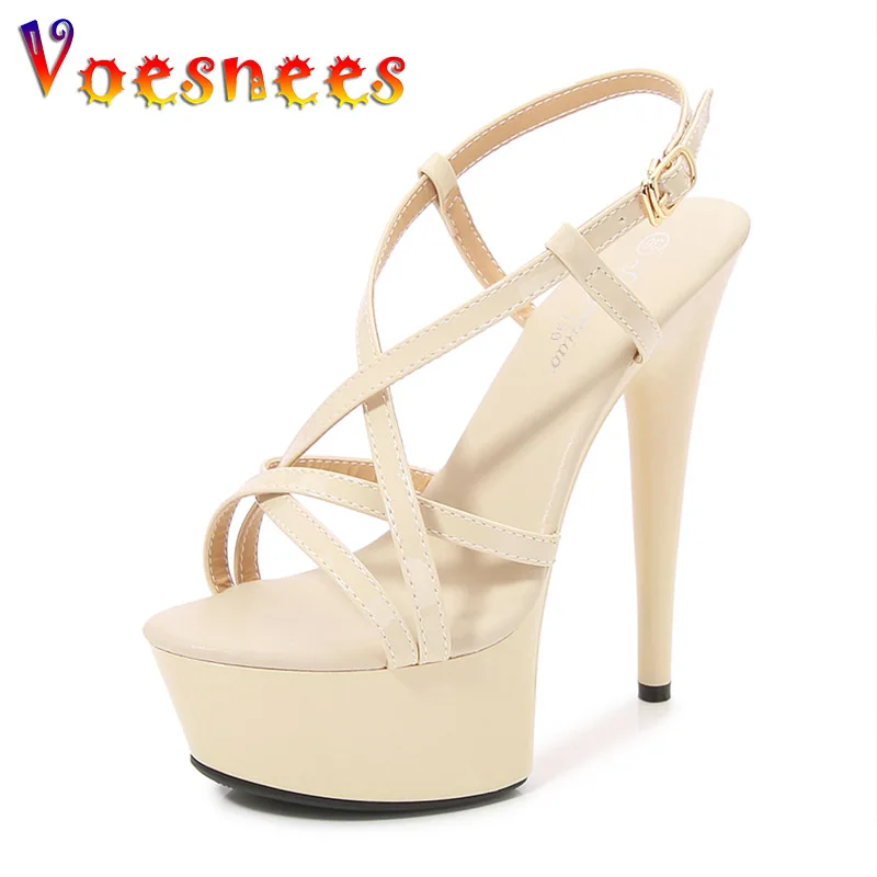 Summer Sandals For Women Sexy Cross Thin Band High Heels Ladies Back Strap Party Shoes 2023 New Thick Platform Model Walk Pumps