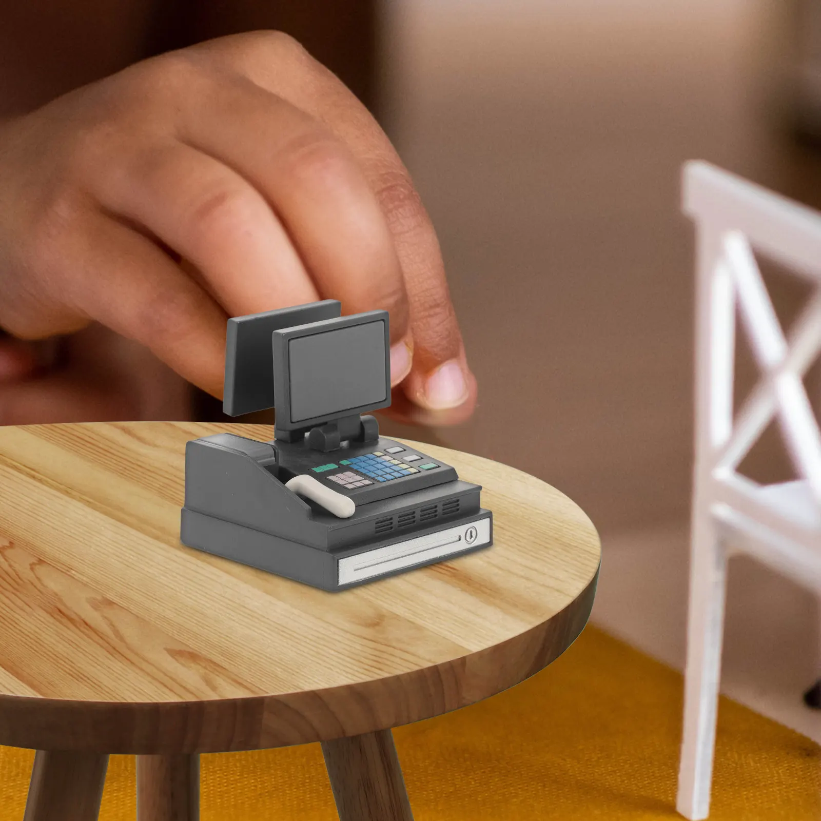 

Miniature Cash Register Kids Realistic Supermarket Scene Prop Compact Pretend Cashier Playset Dollhouse Accessories