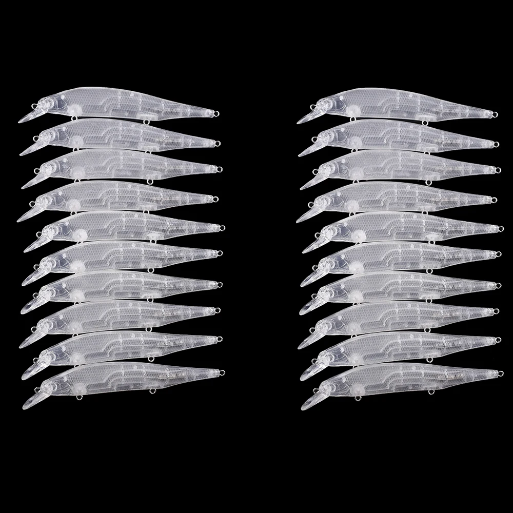 Chan’sHuang 20PCS Unpainted Blanks Transparent Bait 13cm 13.7g Floating Rattles Minnow DIY Handmade Artificial Fishing Lure Tack