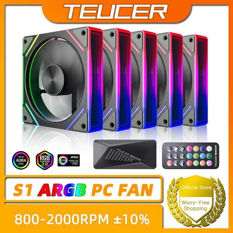 TEUCER Prism S1 ARGB 120mm (12cm) PC Fan Bundle - Water Cooling & RGB Lighting for Gaming and High-Performance Systems