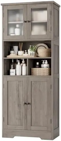 

Tall Bathroom Storage Cabinet, Wooden Storage Cabinet with Doors and Shelves, Freestanding Pantry Cabinet, Modern Linen Floor Ca