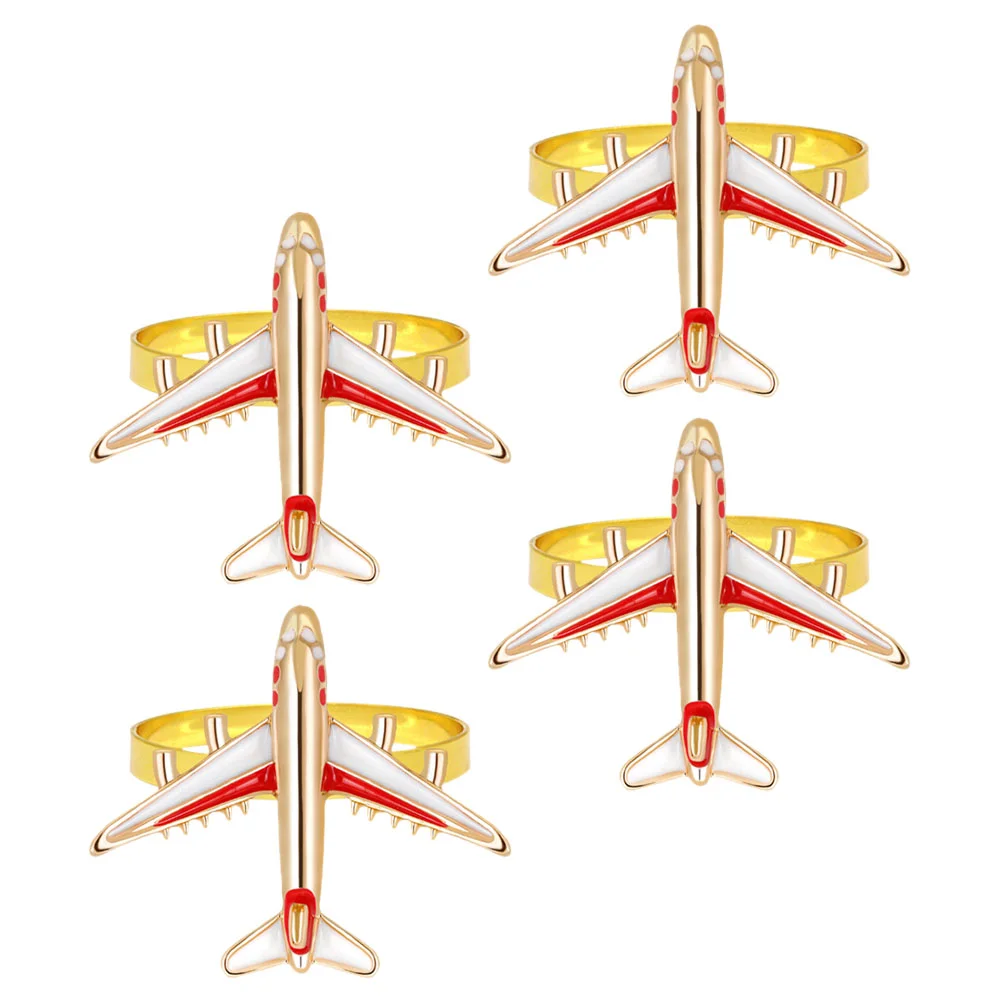 4 Pcs Paper Napkin Rings Airplane Wedding Dining Holder Buckles Hotel Table Colorful Metal Holders Napkins Restaurant