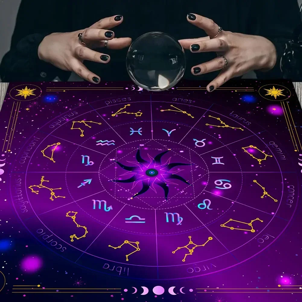 12 Constellations Tarot Tablecloth Tarot Mat Moon Phase Starshine Tarot Spread Cloth Mystical Altar Cloth Witchy Decor