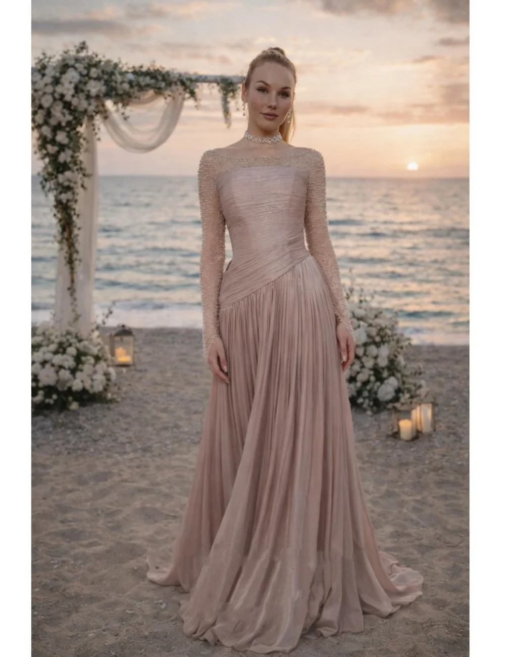 

Customized Sparkle Intricate Chiffon Pleat Draped Beading Sequined A-line Off-the-shoulder Long Dresses Evening Dresses