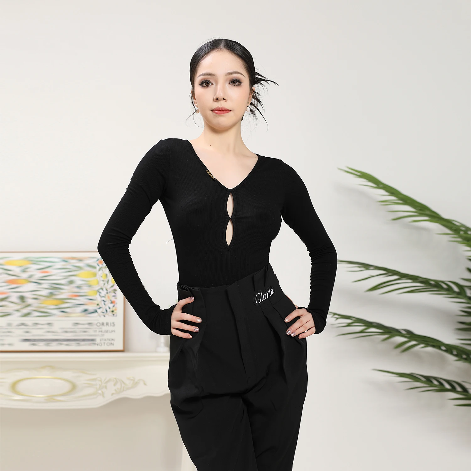 New Latin Dance Practice Top Female Adult Autumn Versatile Knitted Long Sleeve Top Modern Dance Tango Cha Cha Training Clothing