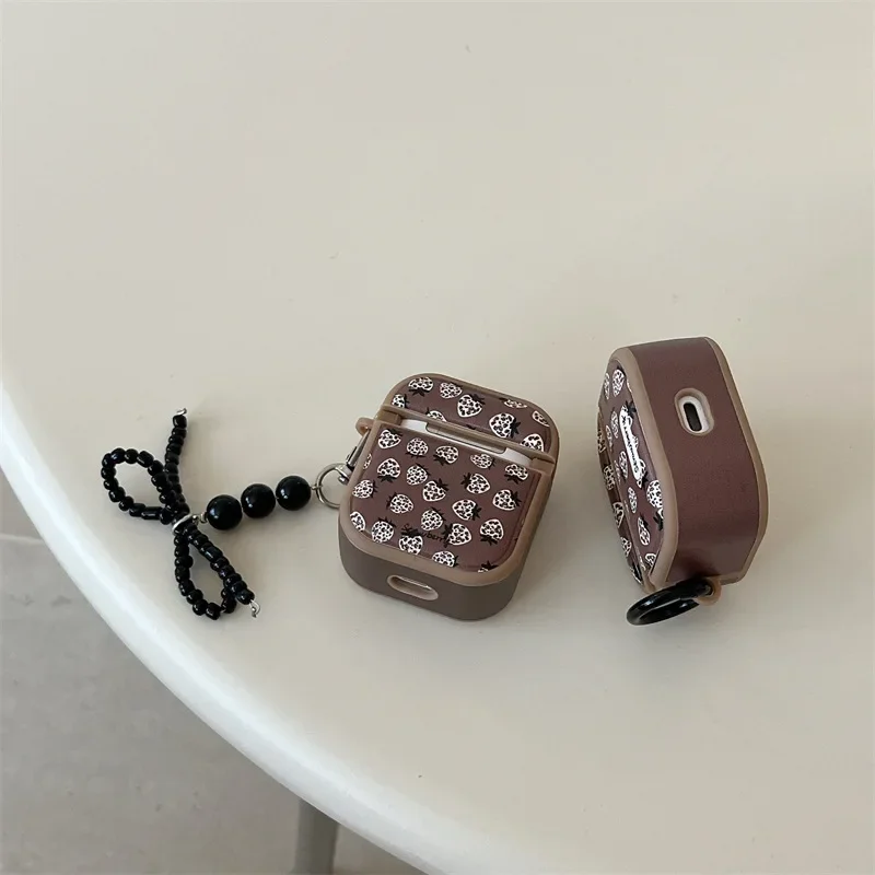 Black Beads Bowknot Pendant Case for AirPods 4 Airpod 1 2 3 Pro Pro2 Bluetooth Earbuds Protective Earphone Case Cover