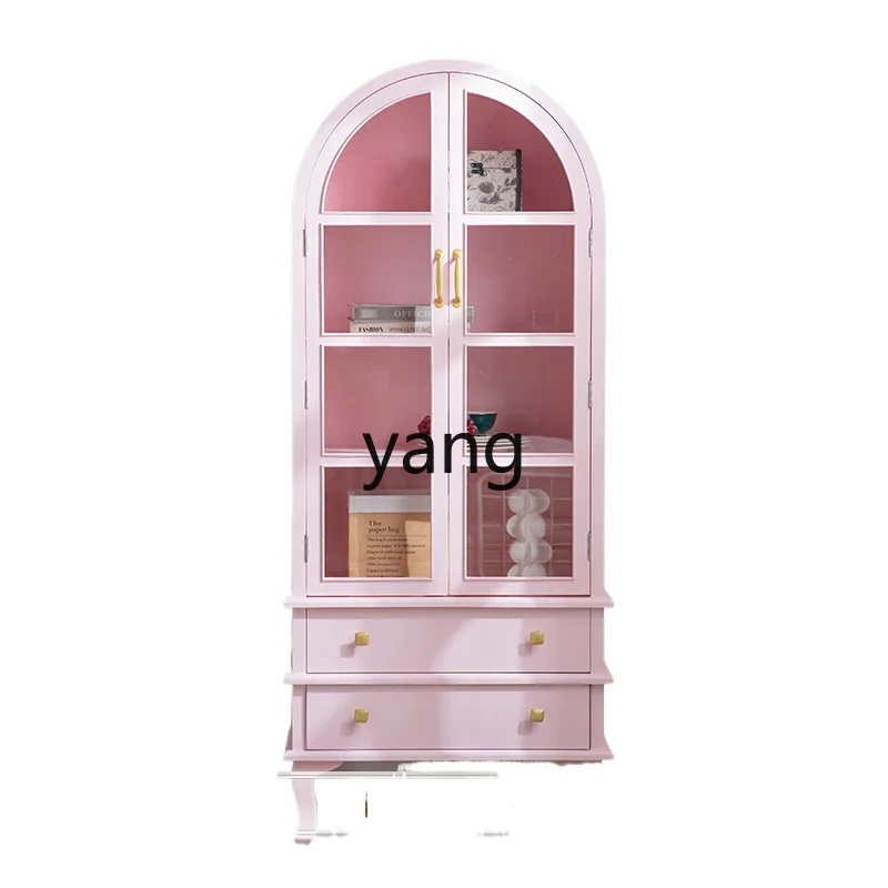 Yjq Bookcase Solid Wood Arch Storage Living Room Wall Glass Door Display Cabinet