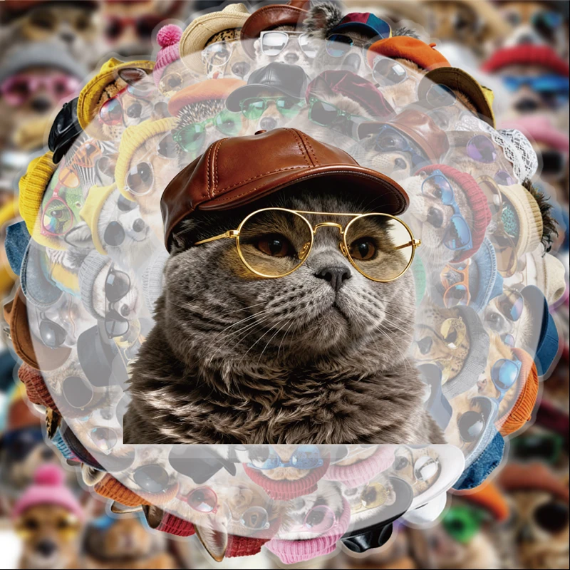 

50 наклеек с животными в стиле граффити с головными уборами, подходят для бутылок с водой, ноутбуков, украшения телефонов, чемоданов, скейтбордов, гитар, подарочных коробок, украшений для вечеринок, праздничных подарков