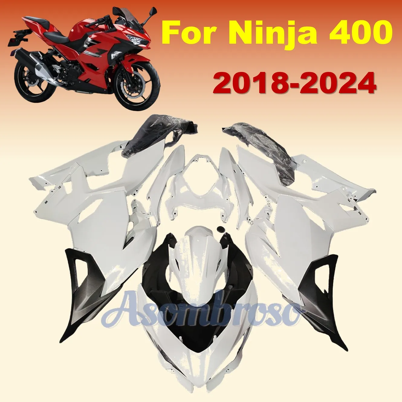 

Free Custom Motorcycle whole Fairing set fit For Ninja400 2018 2019 2020 2021 2022 2024 2023 White Plastic Injection Bodykit