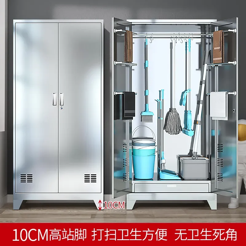 Stainless Steel Cleaning Cabinet Outdoor Mop Storage Locker for Balcony Sanitary Tool Organization Housekeeping Hospital