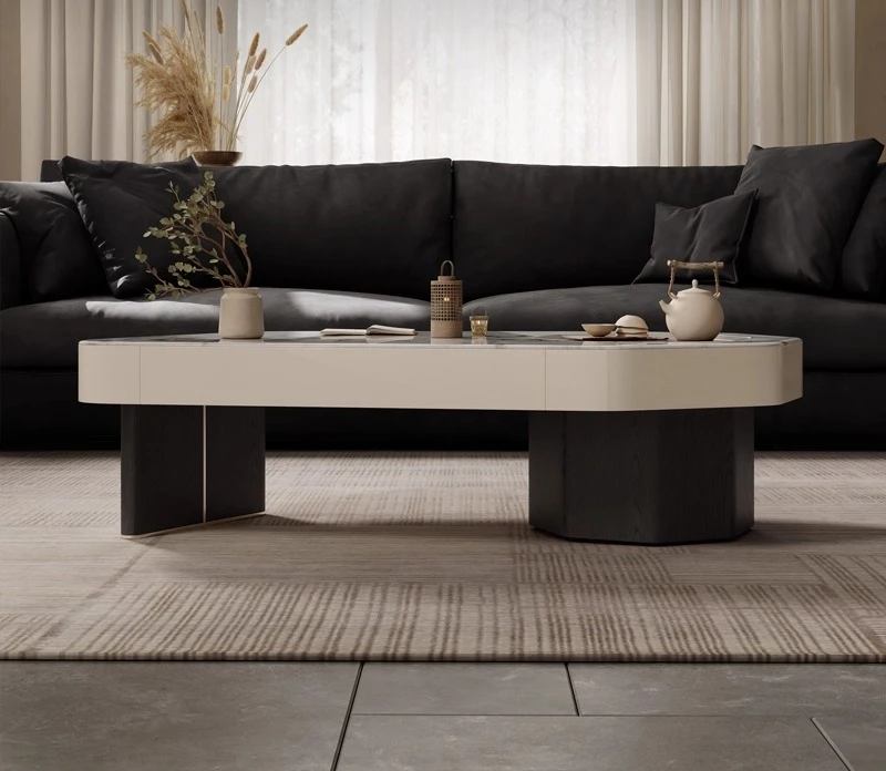 طاولة قهوة إيطالية بسيطة ومبتكرة على شكل خاص من بلاطة الصخور لغرفة المعيشة الحديثة وطاولة شاي جديدة بسيطة