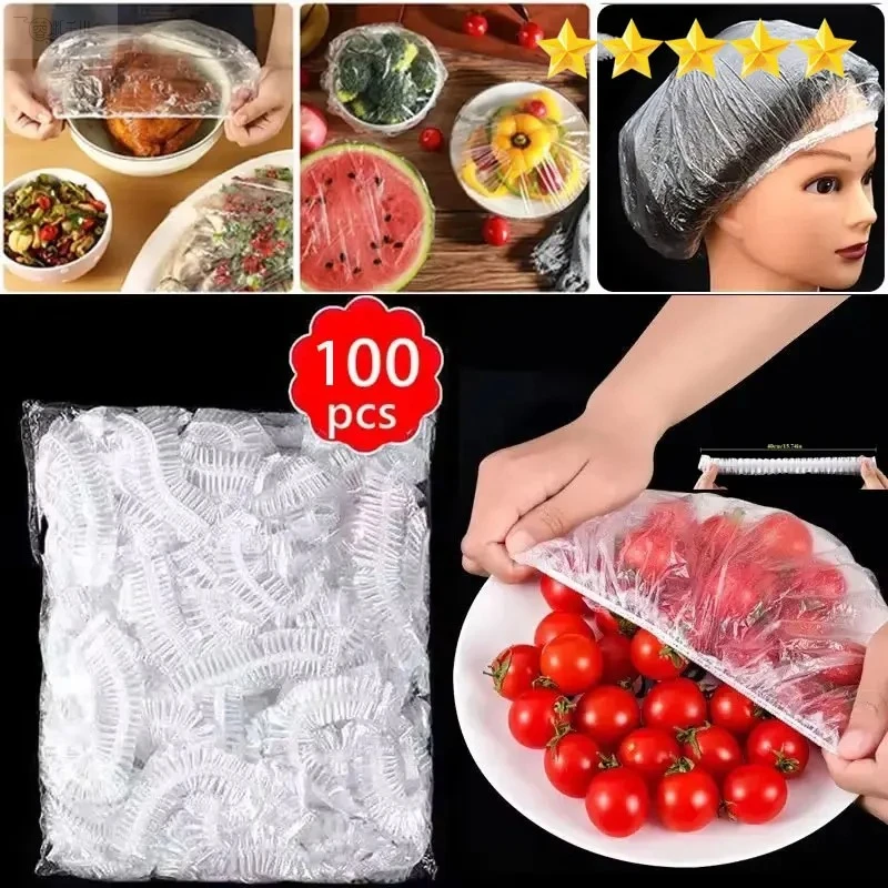 【Gorąca sprzedaż】100 szt. Jednorazowe pokrywki do przechowywania świeżej żywności, plastikowe pokrywki do przechowywania żywności, pokrywki wielokrotnego użytku do misek, rozciągliwe pokrywki — zdjęcie 3