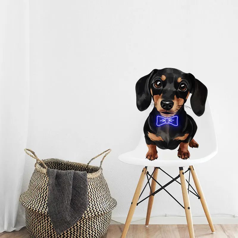 Dachshund Neon Bow Tie Wall Decor - Cute dachshund with neon blue bow tie, perfect for dog lovers wanting unique wall decor!