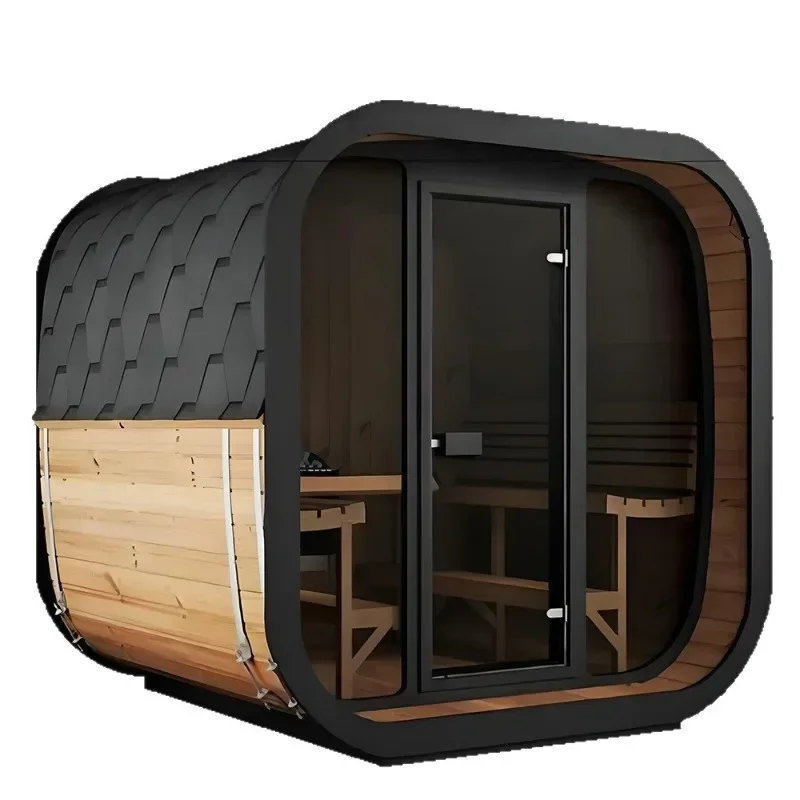 Outdoor cubic dry and wet steam solid wood sauna room Electric stove heating stone