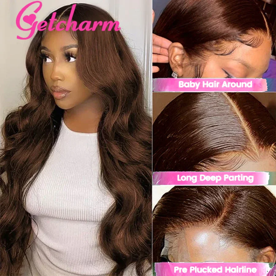 Lijmloze Body Wave Bruin 13X6 Hd Kant Voorkant Pruiken Menselijk Haar Chocoladebruin #4X4 13X4 360 Hd Full Lace Frontale Pruiken Menselijk Haar