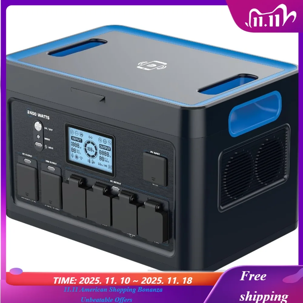 

Портативная электростанция 2400 Вт (4800 Вт пик) 2048 Втч — тихий солнечный генератор, легкое решение для домашнего резервного копирования,