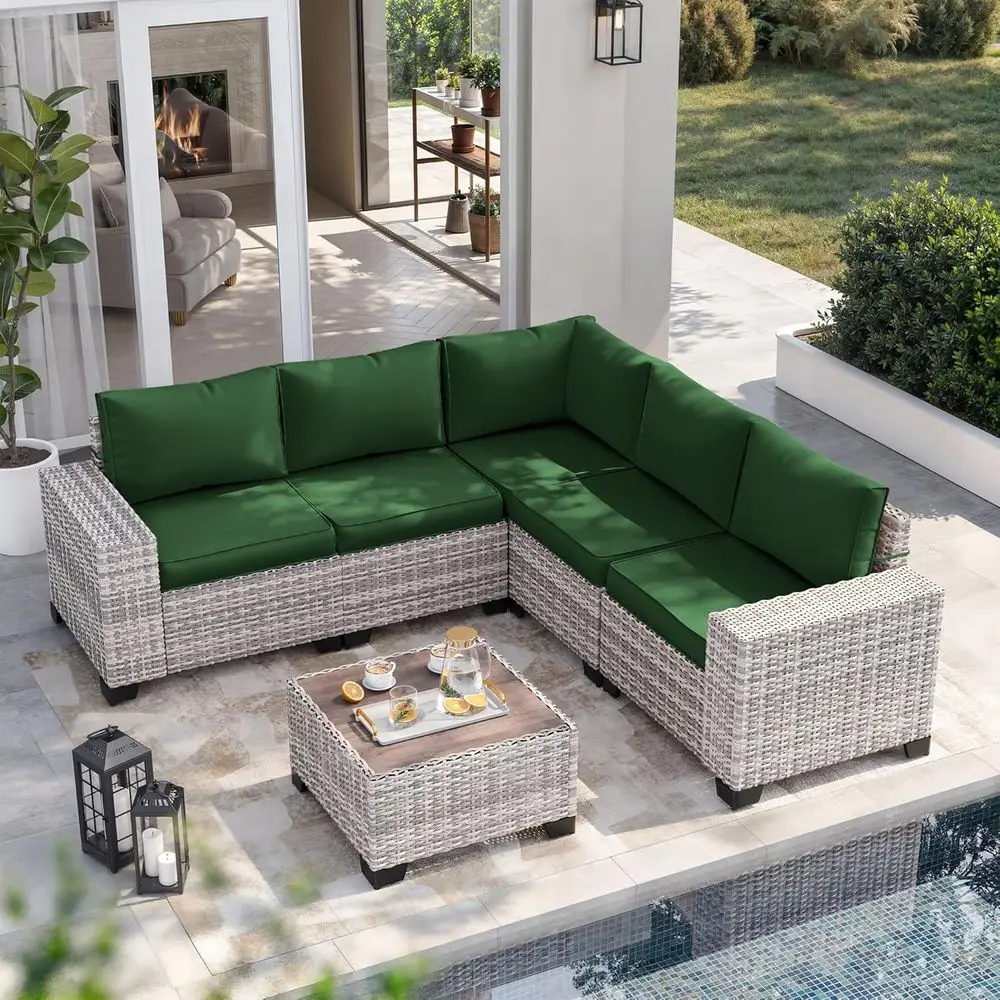 

6-Piece Outdoor Patio urniture Set Wicker Sectional Soa Set, Patio Contion Set with Thickened Cushions & Coee Table or Garden, B