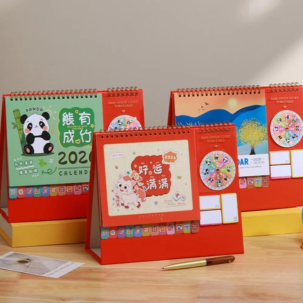 

Chinese New Year Style 2026 Desk Calendar Month Date Display Coil Binding Horse Year Calendar Cartoon Pony with Notes