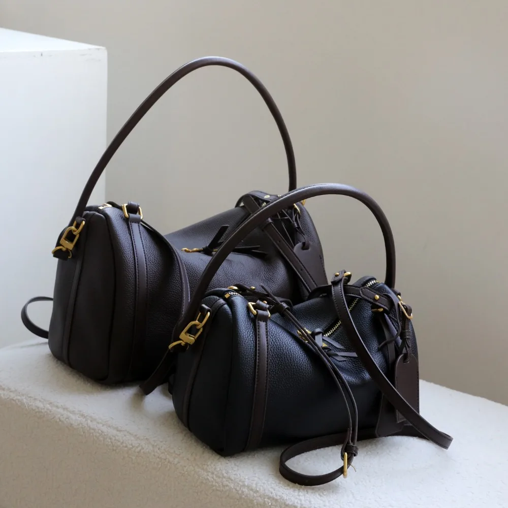 

Нишевая бостонская наволочка большой вместимости, универсальная пригородная текстура, женская сумка из коровьей кожи с верхним слоем, диагональная кожаная женская сумка на плечо