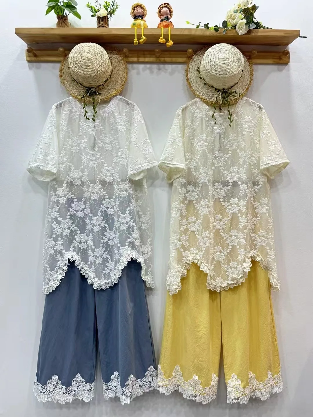 2025 Mori kei clothing Japanese style lace floral embroider shirts and blouses for women summer white beige long shirts