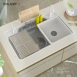 Luxury Nano Stainless Steel Kitchen Sink White Single Slot Modern Japanese Multifuctional Workstation Sink with Storage Rack