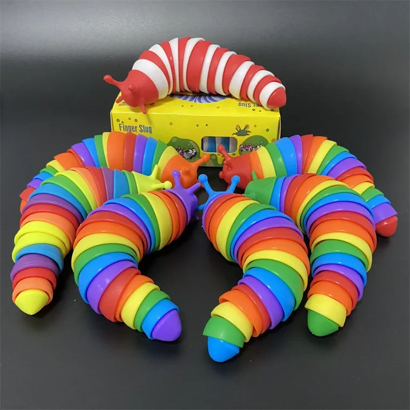 Funny Fidget Slug Toy Release Stress Fat Brain Finger Slug Kids Articulated Flexible Caterpillar Twist Worm Gags Jokes Adults