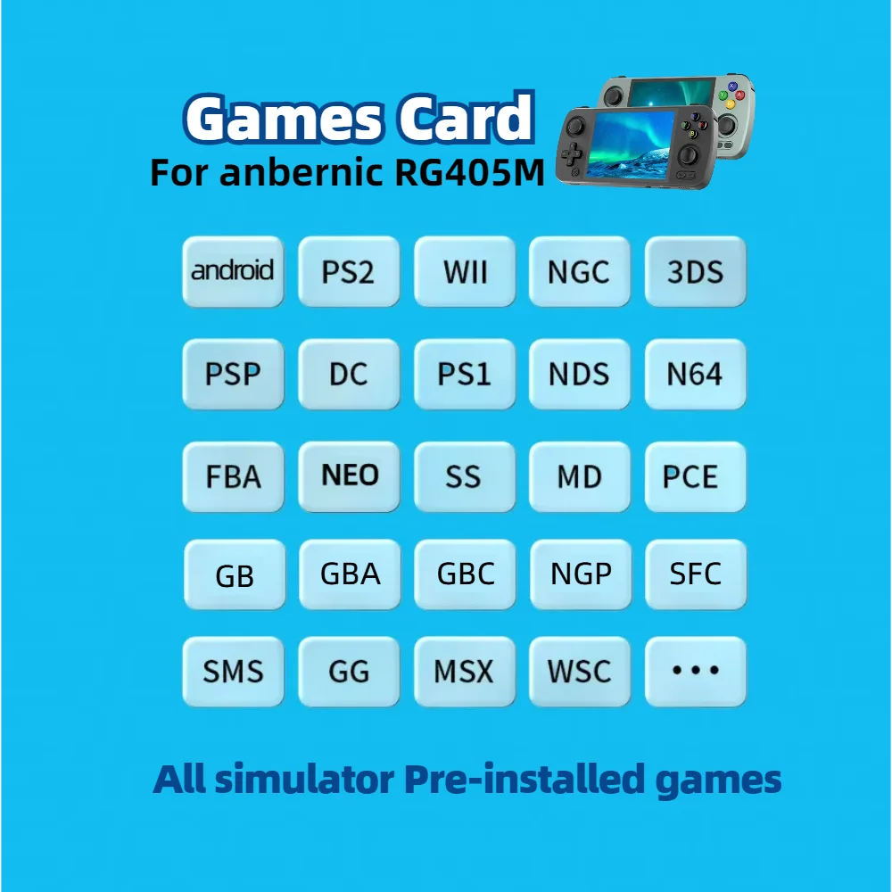 Game Card For Anbernic RG405M Handheld TF Memory All Emulator Pre-installed Games Classic Retro 512G 80000+ PS2 PSP 3DS portable