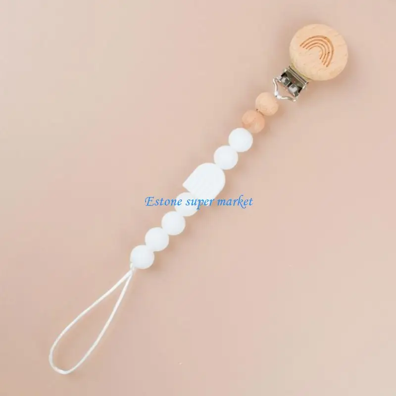 090B Nette Silikon Perle Schnuller Clips Holz Halter Neugeborenen Schnuller Ketten für Baby Beißring Zahnen Kette Dusche