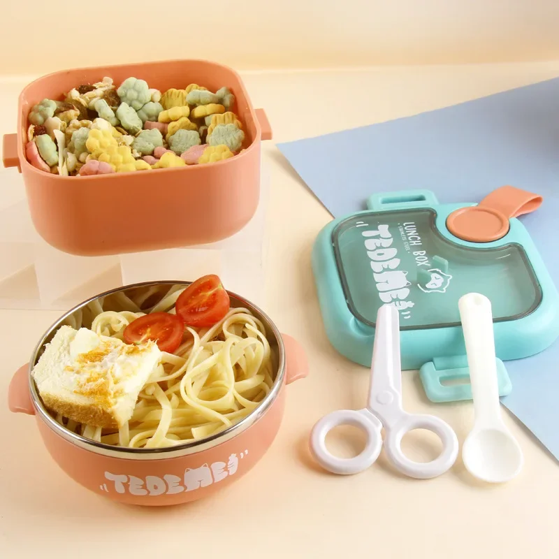 Stainless Steel Kids Lunch Box Insulated Baby Infant Outdoor with Lunch Box Supplement Bowl Spoon Scissors Bento Box