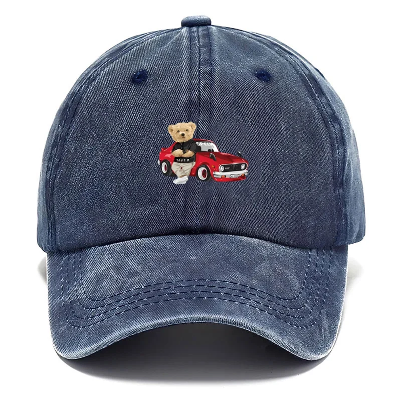 Customize Vintage Washed Cotton Baseball Cap Men Teddy Bear Pattern Fashion Hats Dad Cap Adjustable Casual Daily Driving Hat