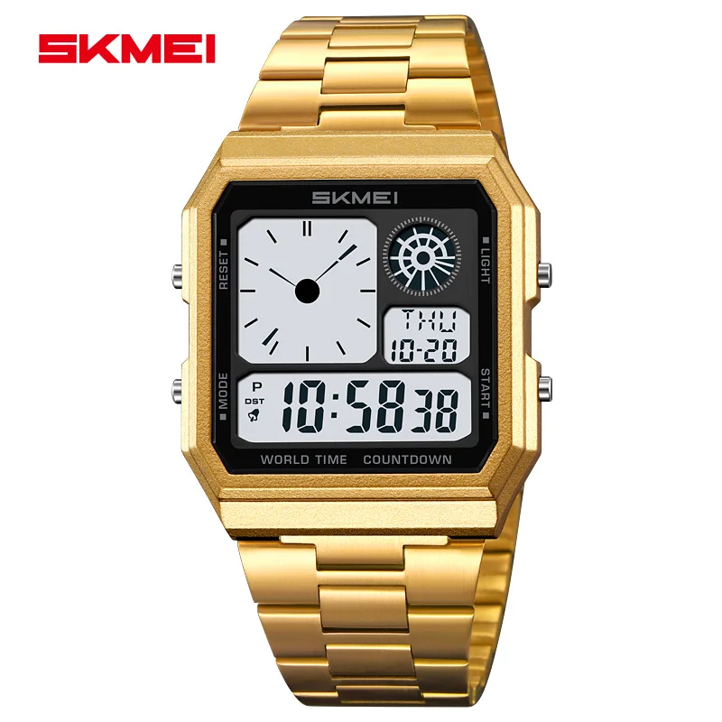 SKMEI 2353 Outdoor Sport Stainless Steel Strip Wristwatches Reloj Hombre World Digital Electronic Watch For Men Women Waterproof