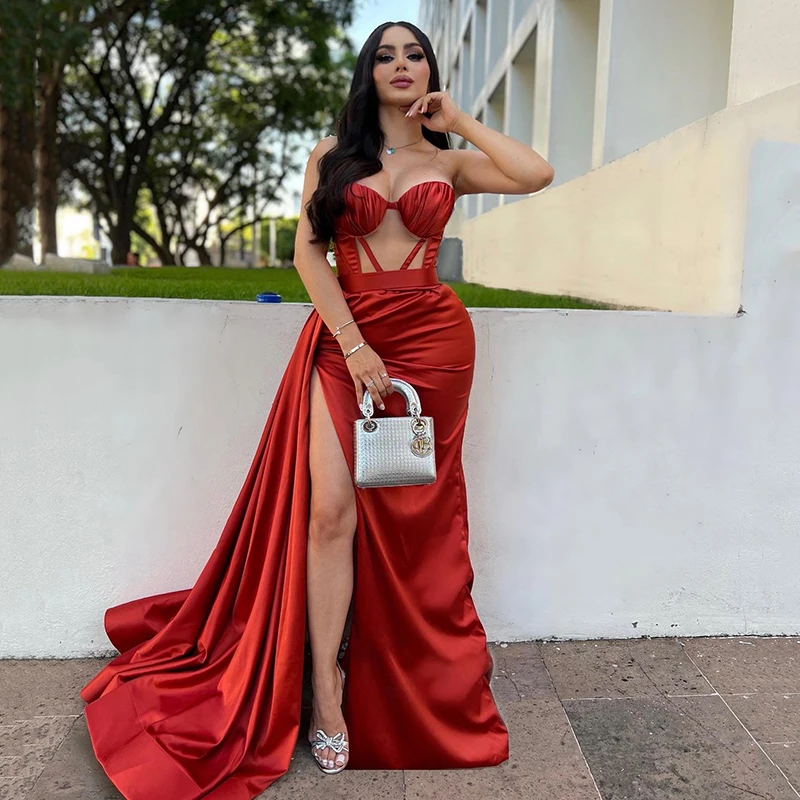 Formal Red Mermaid Prom Evening Dresses 2024 Sweetheart High Split Night Dress Saudi Arabia Cocktail Party Gown Custom Plus Size