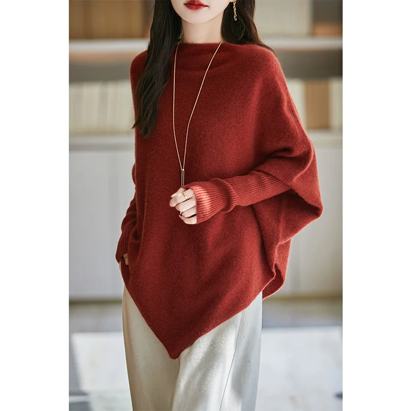 100% Wool Shawl Neck Triangular Fashion Shawl Women\'s 2024 New Item Soft Versatile Sweater Top