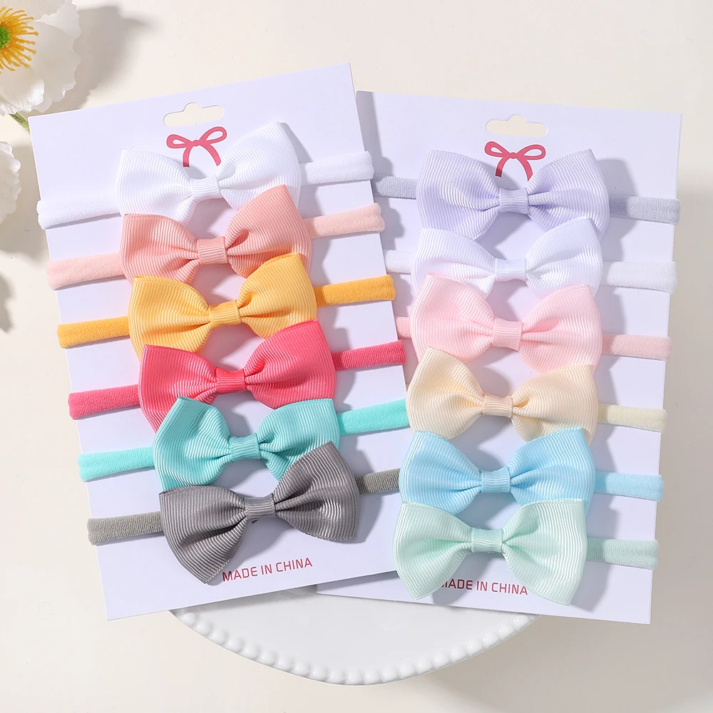 6 Teile/satz Einfarbig Grograin Band Bowknot Stirnband Für Mädchen Neue Headwear Elastische Haar Bands Infant Kinder Haar Zubehör – Detail 5