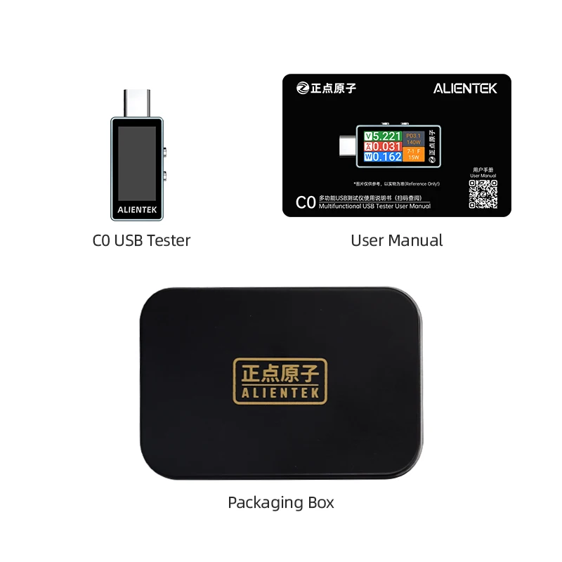 ALIENTEK C0 USB-Tester Schnelles Ladeprotokoll-Analysegerät PD3.2 QC4.0 Leistungsmesser Voltmeter Amperemeter 16-Bit-ADC 216W für Laptop und Smartphone
