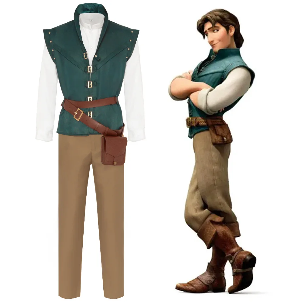 

Flynn Rider Cosplay Costumes Tangled Cosplay Green Vest Suits Packet Flynn Rider Halloween Carnival Cos Adult Men
