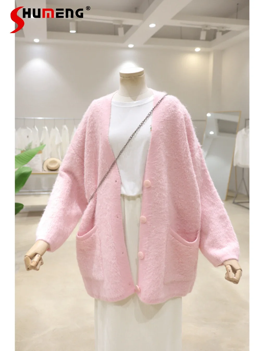 

Thick Lining 2023 Autumn Winter New Loose Mid-Length Thickened Warm Sweaters Women's Coat Feminine Elegant Nice Knitwears