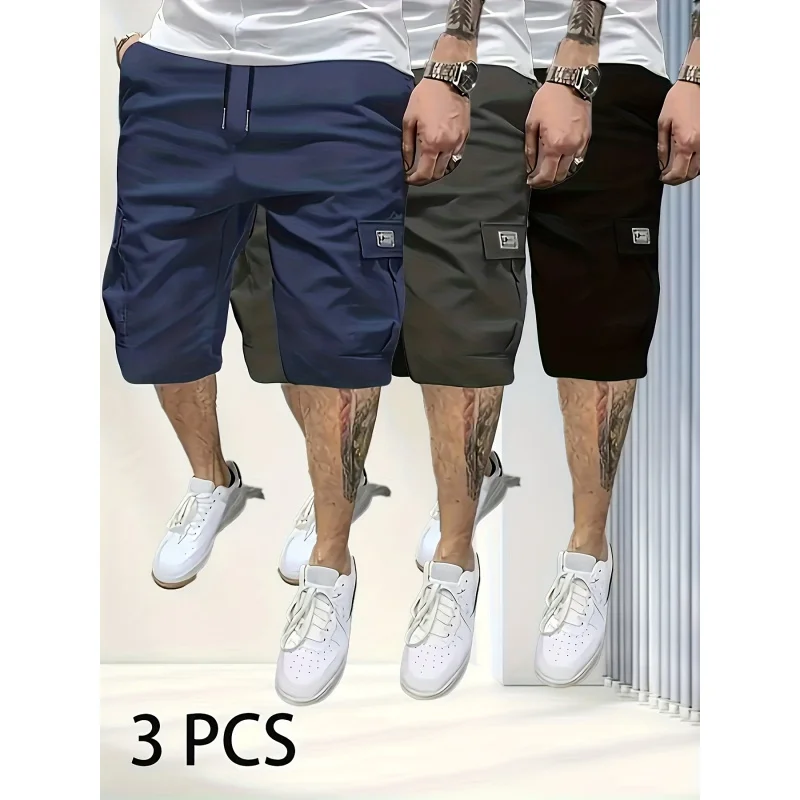 

3pcs Tactical Shorts Short Gym Man Men's Cargo Pants Casual Loose Large Pockets Letter Print Short-fitting Jeans