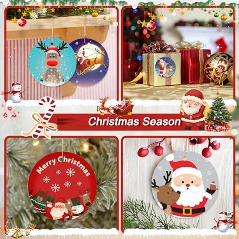 Sublimation Ceramic Ornaments Set For Heat Press Printing White Round Ceramic Ornaments Personalized Christmas Tree Ornament Kit