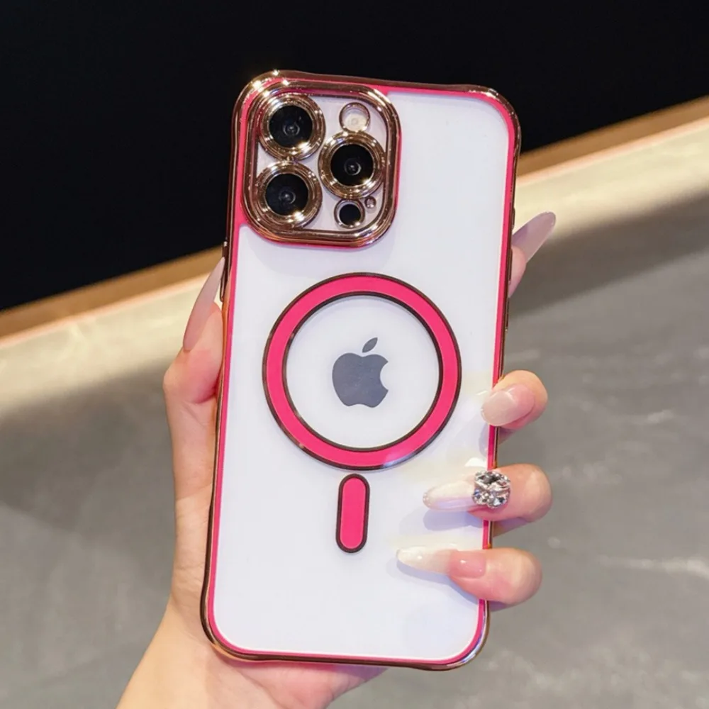 

Роскошные прозрачные гальванические чехлы для iPhone 17 Air 16 16E 15 Plue 14 13 Pro Max Magsafe, крышка объектива камеры с беспроводной зарядкой