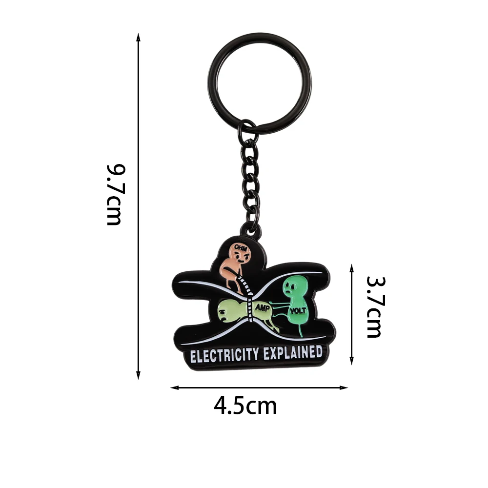 Ohm's Law Electricity Explained Keychain Cartoon Volt Amp Ohm Key Ring Novelty Fun Physics Electrical Pendant Cute Gift