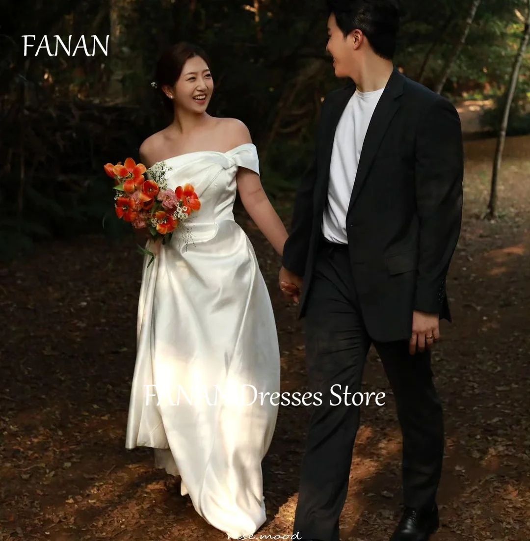 

FANAN Korea One-Shoulder Elegant Corset Wedding Dresses 웨딩드레스 Ivory Satin A-Line Simple Custom Made Bride Gowns Plus Size