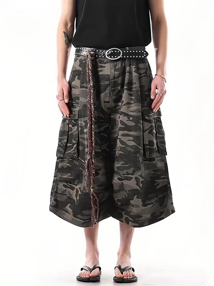 REDDACHiC Camouflage Jean Shorts Boyfriend Loose Casual Multi-pocket Pleated Wide Leg Cargo Bermuda Pants Women Retro Streetwear