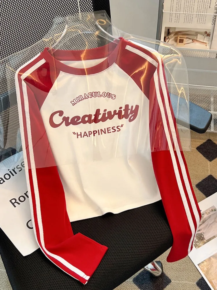 

Женская футболка Long Sve весна-осень 2023, облегающий крой из чистого хлопка, круглый повседневный топ с принтом Ne