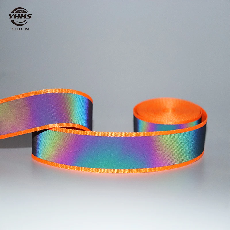 High Visibility Fluorescent Orange Nylon Ribbon Rainbow Reflective Webbing Garment Accessories Sewing On Clothes Pet Belt 5M